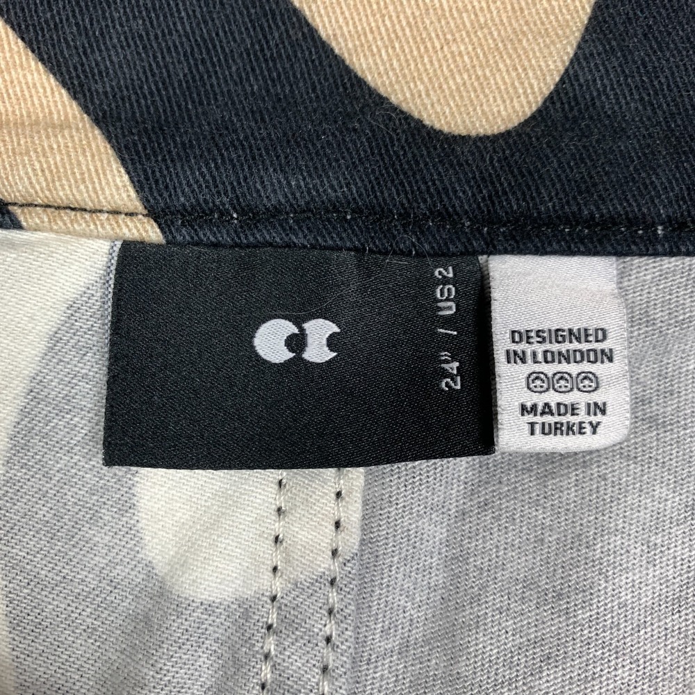 Lazy Oaf Wavey Faces Pants Unisex US 2 Beige Black High Rise Pleated Relaxed Fit - Picture 3 of 12